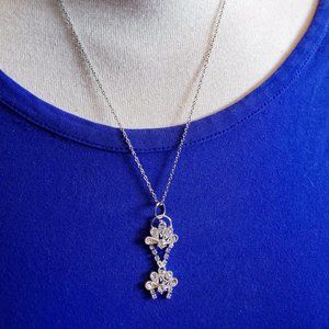 18" Silver Tone Rhinestone Drop Pendant Necklace